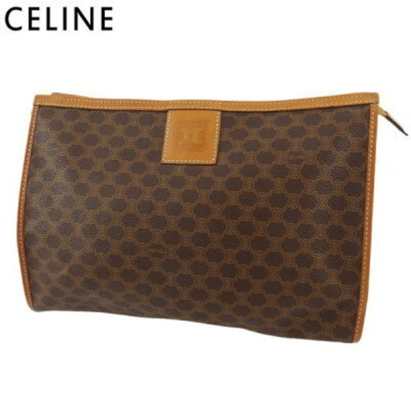 Celine Clutch Bag Shoulder Bag Pouch Macadam Brown Beige Leather - Picture 1 of 6